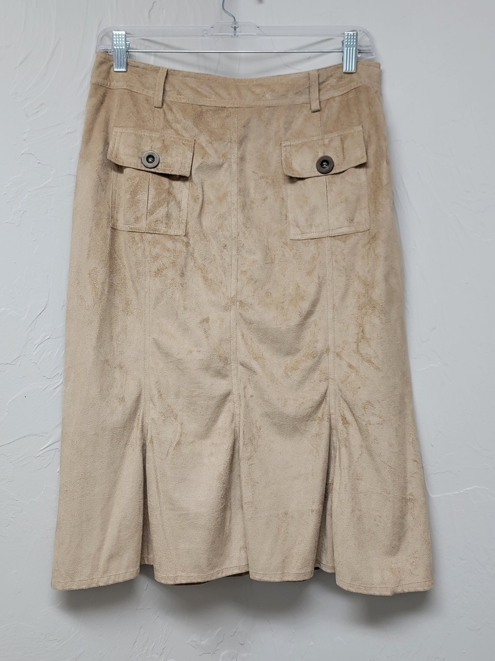 VTG Madison Michelle Tan Faux Suede Midi Skirt Paneled A Line Western Y2K Boho 6